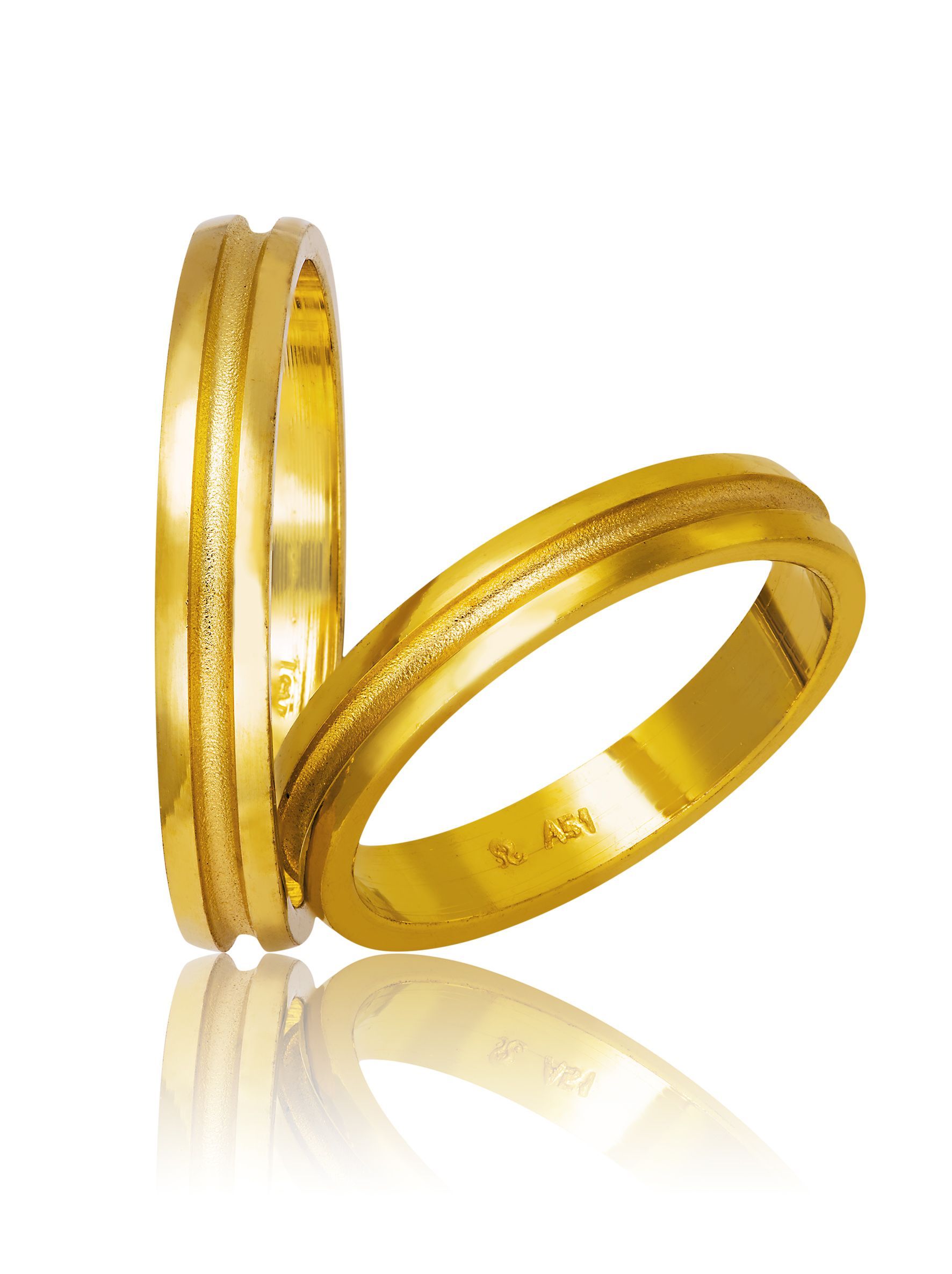 Βέρες γάμου απο χρυσό 3.5mm λουστρέ με σαγρέ αυλάκι στο κέντρο (code 750)